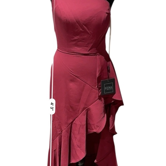 One-Shoulder Ruffle gown Burgundy Ieena for Mac Duggal Size 2 NWT - Picture 8 of 11